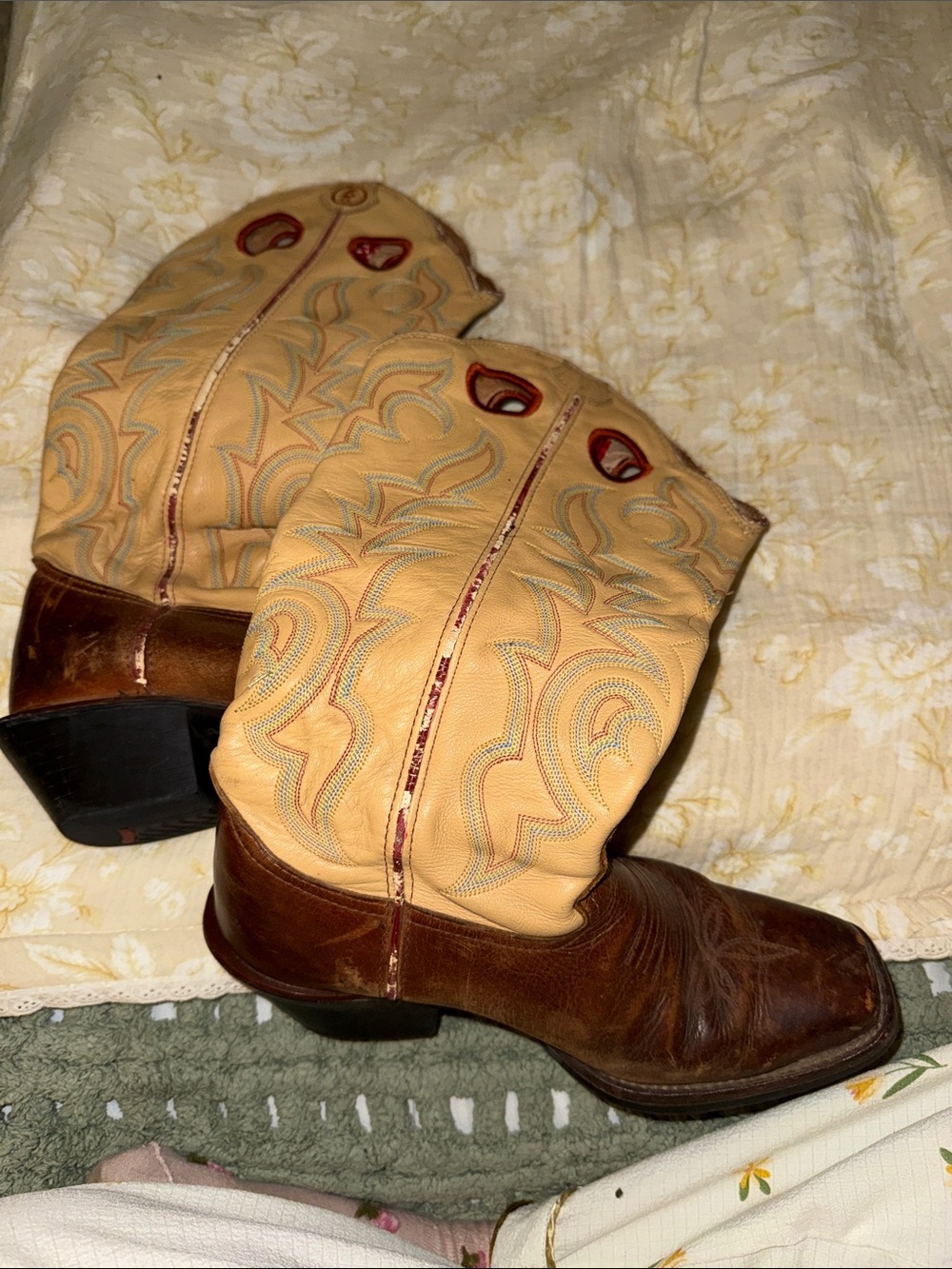 Tony Lama Brown Leather Cowboy Boots with Black Soles